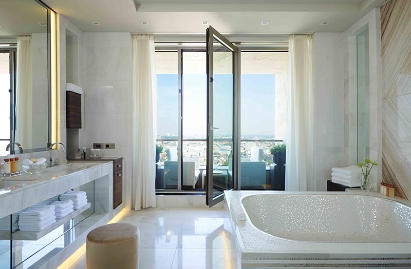 Luxurious bathroom with a view at Waldorf Astoria Berlin