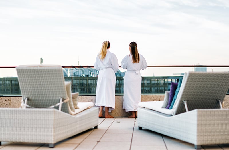 Guerlain Spa Members relaxing on sun terrace of Waldorf Astoria Berlin